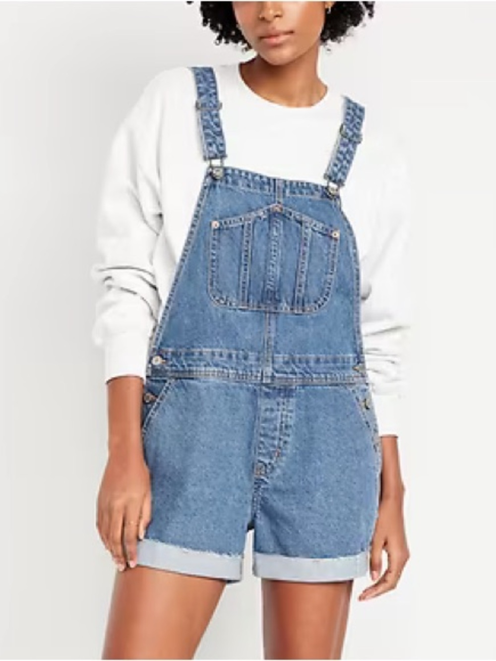 Old Navy Womn M Medium Wash Denim Slouchy Jean Cut-Off Shortalls 3.5-inch Inseam